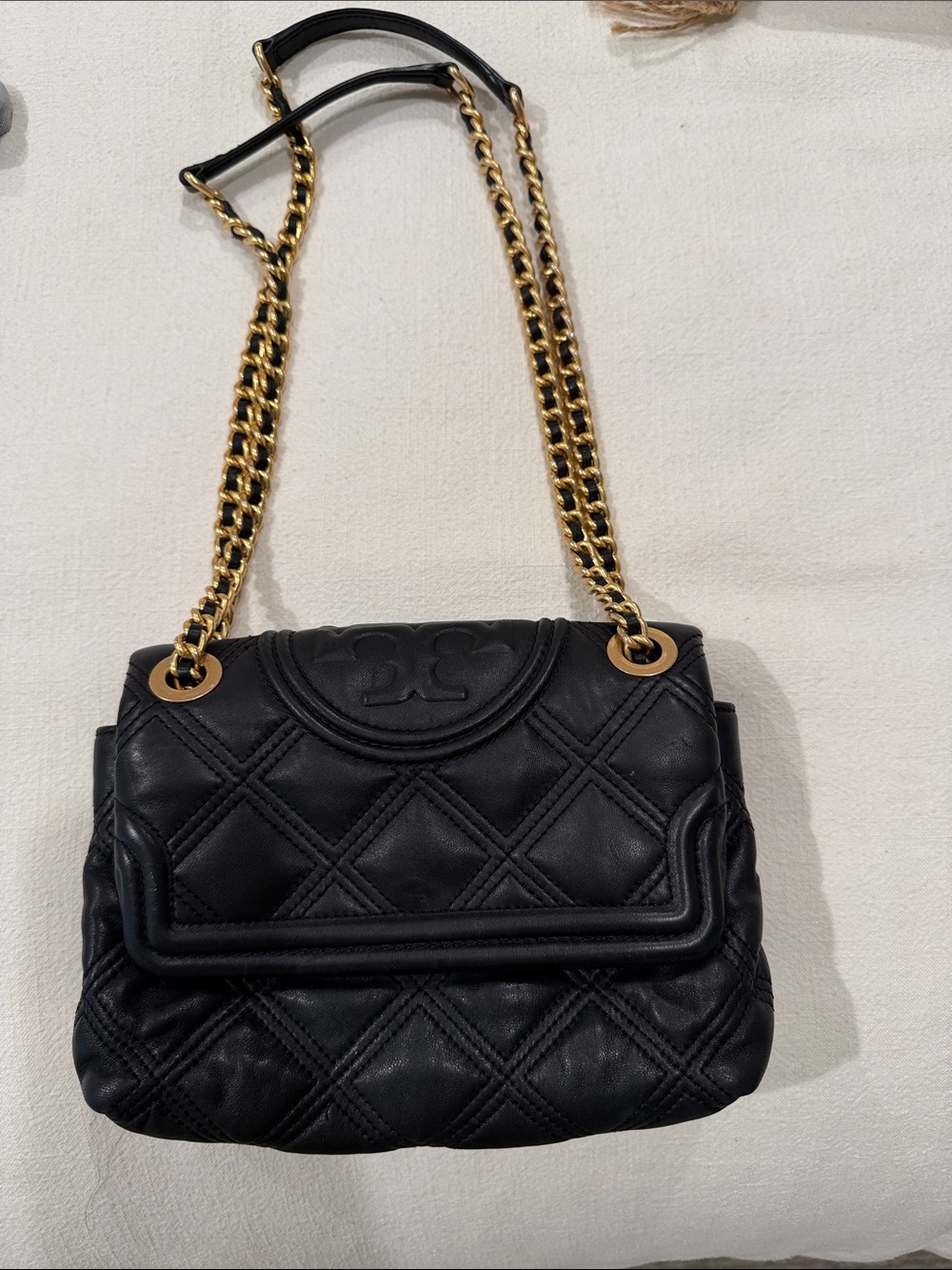 TORY BURCH Black Quilted Leather Chain-Handle Shoulder Bag